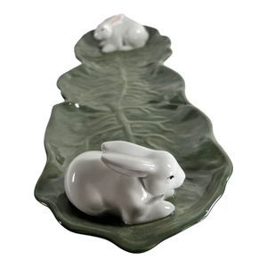 Department 56 Two Bunnies on Cabbage Retired Rare Serving Platter 2003